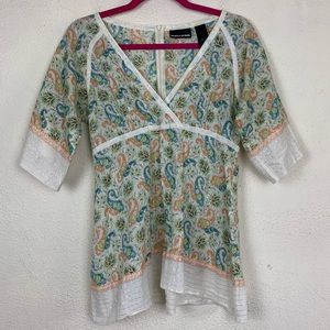 DKNY Jeans Metallic Paisley Boho Faux Wrap Top 7